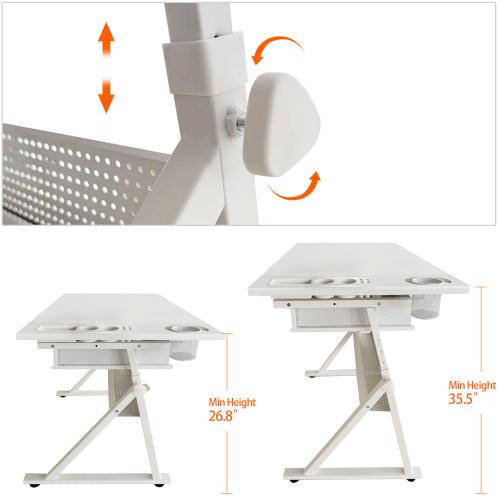 Bellemave  Adjustable drawing drafting table desk with 2 drawers for home office and school with stool