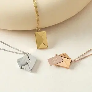 Fashion style envelope necklace titanium steel lettering love letter envelope pendant creative design couple Internet celebrity necklace