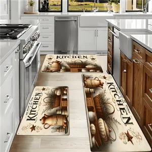 2/3pcs Farm Warm Pot Hot Tea Design Kitchen Rug Set, Floor Mats for Kitchen, Hallway, Bathroom, Laundry Room, Home Decor, Rectangle Area Rugs