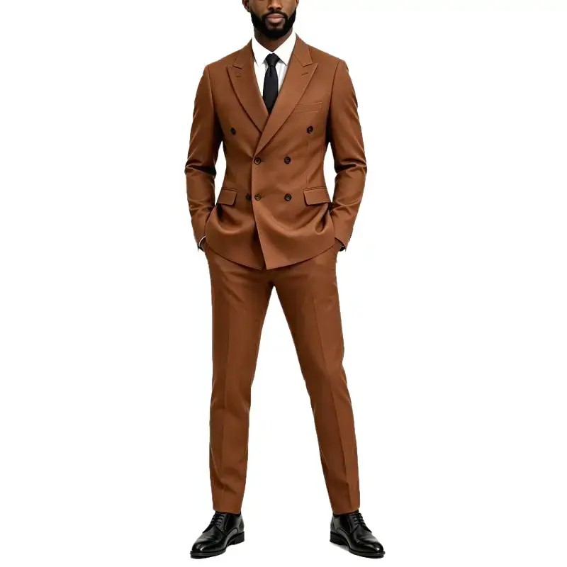 Men's 2-Piece Slim-Fit Double-Breasted Suit - V-Neck Button Blazer, Fitted Adjustable Suit Separates, Formal Elegant Tuxedo Pants, Double-Breasted Men's Suit Separates, Business Formal Men's Suit Separates Classic Customized Fabric Jacket