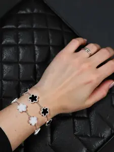 Women Men Lucky Clover Bracelets Set, Elegant Floral Design Zinc Alloy Jewelry, All Season Fashion Accessory