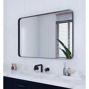 Black Bathroom Mirror for Wall, 28 x 40 Inch Rounded Rectangle Metal Framed Bathroom Wall  Mirror Farmhouse, 1/4-inch Shatterproof Glass | Ultra-Flush