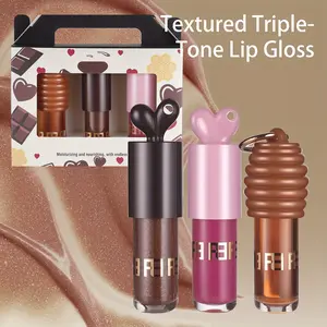 3pcs Moisturizing Brazil Lip Honey Lip Oil Set Hydrating Lipstick Portable Keychain Lip Care Lip Gloss Lip Tint Set Festival Party Music Festival Basic Makeup Gift Glazed Donut Lip Gloss