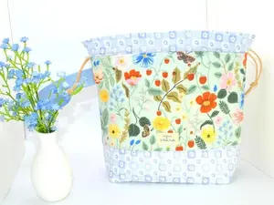 Rifle Paper Co. Drawstring Project Bag | Small Knitting, Craft or Makeup Bag |Strawberry Fields