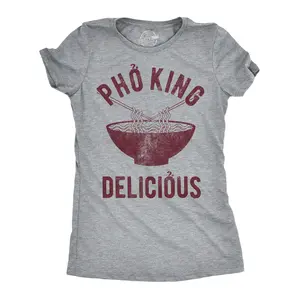 Womens Pho King Delicious T Shirt Funny Vietnamese Noodles Tee Funny Womens T Shirts Cute Vintage Fashion Casual Ladies T-Shirt Gift Women's Novelty Tees Light Grey