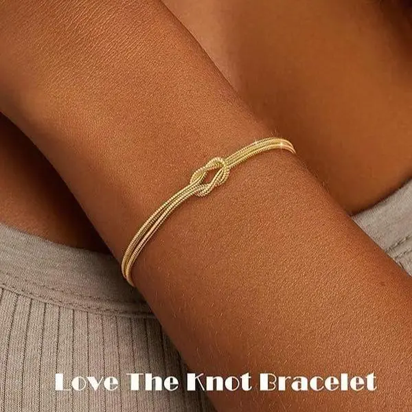 14K Gold Plated Love Knot Bracelet for Women Dainty Double Layer Infinity Knot Bangle Elegant Minimalist Jewelry Gift for Her Anniversary Birthday Valentine's Day