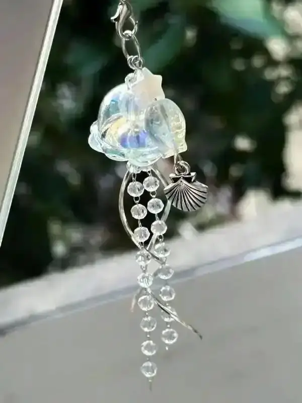 Jellyfish Phone Keychain for Men Women, Clear Marine Design Fashion Keyring All-Match Birthday Accessory Glamorous Zircon Handmade Timeless Luxury Party Band Romantic Crystal Stunning Engagement Stacking Her Love