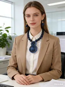 Mother's Day Festival Easter Office Daily Wear Street Style Holiday Beaded Necklace Earrings Set, Colorblock Metal Chain