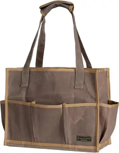 Heavy-Duty Waxed Canvas Tool Pouch - 14-Pocket Garden Tool Organizer with Removable Handle | Multi-Compartment Storage Bag for Tools (14.5" x 11" x 6.5", Grey)