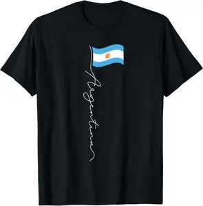 100%cotton Argentina Signature Flag Pole - Patriotic Argentinian Flag T-Shirt