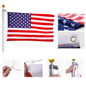 25FT Sectional Flag Pole Kit Aluminum Halyard Flag Pole Free 3'x5' American Flag & Golden Ball Top Kit Flagpole Hardware for Commercial or Residential Ground PVC Sleeve Outdoor Garden