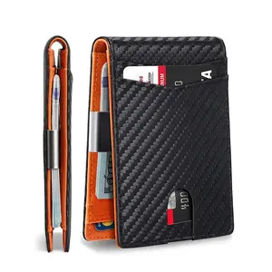 Men's 12 Card Slots RFID Blocking Wallet Card Holder Minimalist Money Clip Purse