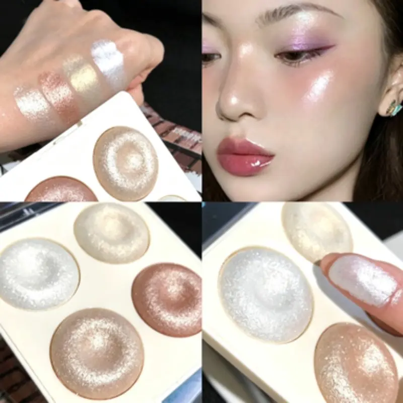 Four-Color Pearlized Highlighter Palette, Shimmering Eyeshadow & Fine Glitter Powder, Long-Lasting, Ideal for Daily Makeup, Parties, Birthdays, Beauty Highlighters, Glowy Highlighter