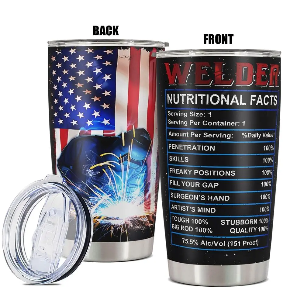 20oz Tumbler, 1 Count Welder Nutrition Facts Stainless Steel Insulated Iced Coffee Tumbler, Insulated Water Cup for Home Office School, Gift for Welder, Drinkware