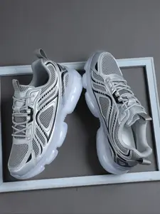 High-Quality Silver Color Men's Casual Shoes, Comfortable Sporty Outdoor Shoes, PU Leather Upper, Textile Fabric, All Seasons
