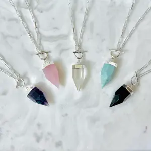 Goddess Gemstone Pendulum Necklace - Select Your Crystal - Silver or Gold Paperclip Chain - FREE Programming Guide & Dowsing Board for Adults