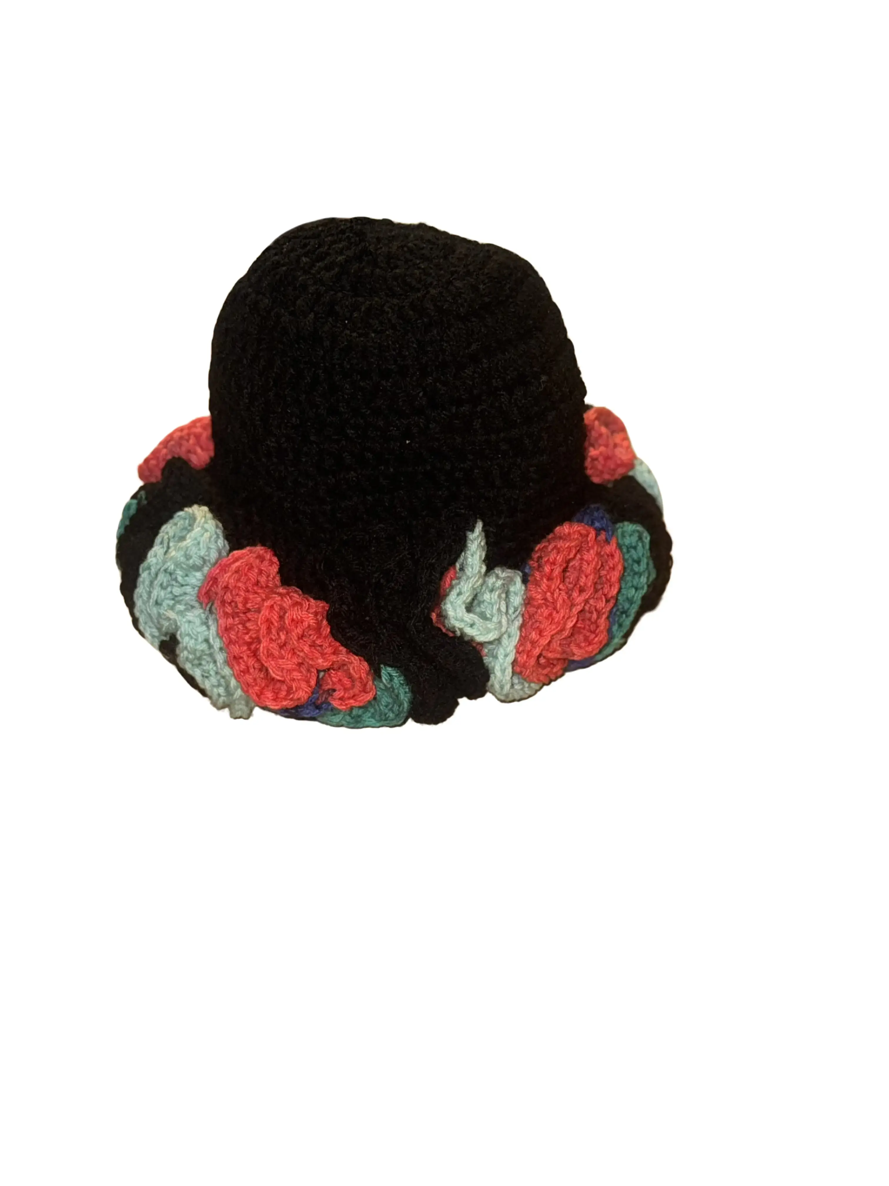 Guva Mint Handmade Ruffle Hat - Elegant Black Knitted Cap with Colorful Ruffles for Winter Wear & Fashion Events