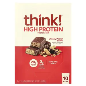 Think ! High Protein Bars, Chunky Peanut Butter, 10 Bars, 2.1 oz (60 g) Each