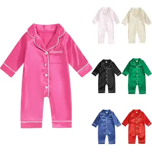 Calsunbaby Newborn Baby Girl Boy  Pajama Romper Sleep Jumpsuit Silk Satin Long Sleeve Button Down Pjs Sleepwear