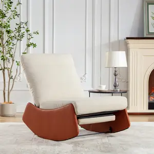 Modern Rocking Chair Recliner, Comfortable Upholstery Glider Chair, Solid Wood Frame, Accent Reading Chair for Bedroom, Living Room, Nursery, White
