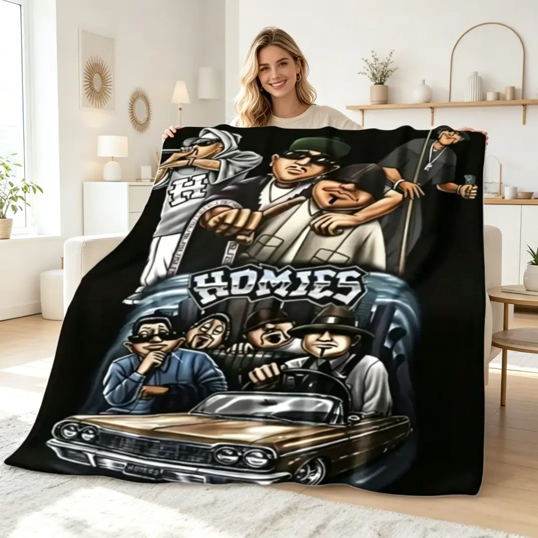 Retro Cartoon Homies Flannel Blanket, Ultra Soft Warm Throw for Adults Kids, Sofa Bed Office Travel Home Decor All Season Gift