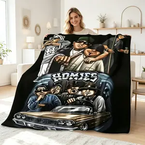 Retro Cartoon Homies Flannel Blanket, Ultra Soft Warm Throw for Adults Kids, Sofa Bed Office Travel Home Decor All Season Gift