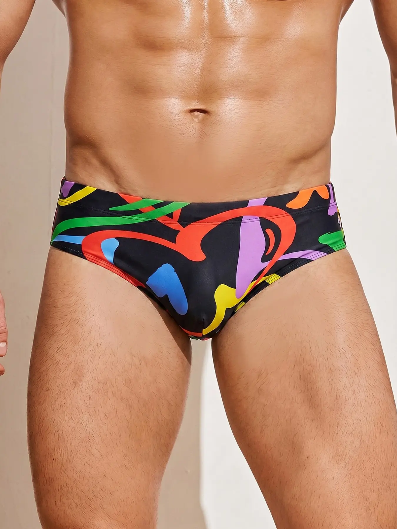Men's Geometric Print Triangle Swimming Trunks, High Stretch Quick-Dry Breathable, Ideal for Summer Beach, Pool, Surfing, Fitness, Boxing