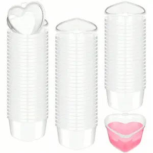 1/5/10/20Pcs Heart-Shaped Plastic Dessert Cups with Anti-Leak Lids, Can Be Used as Custard Cups, Jelly Cups, Small Seasoning Containers, Shot Glasses, Dip Cups, Salad Dressing Containers, Pudding Cups, Seasoning Storage Containers, Transparent Food Cups