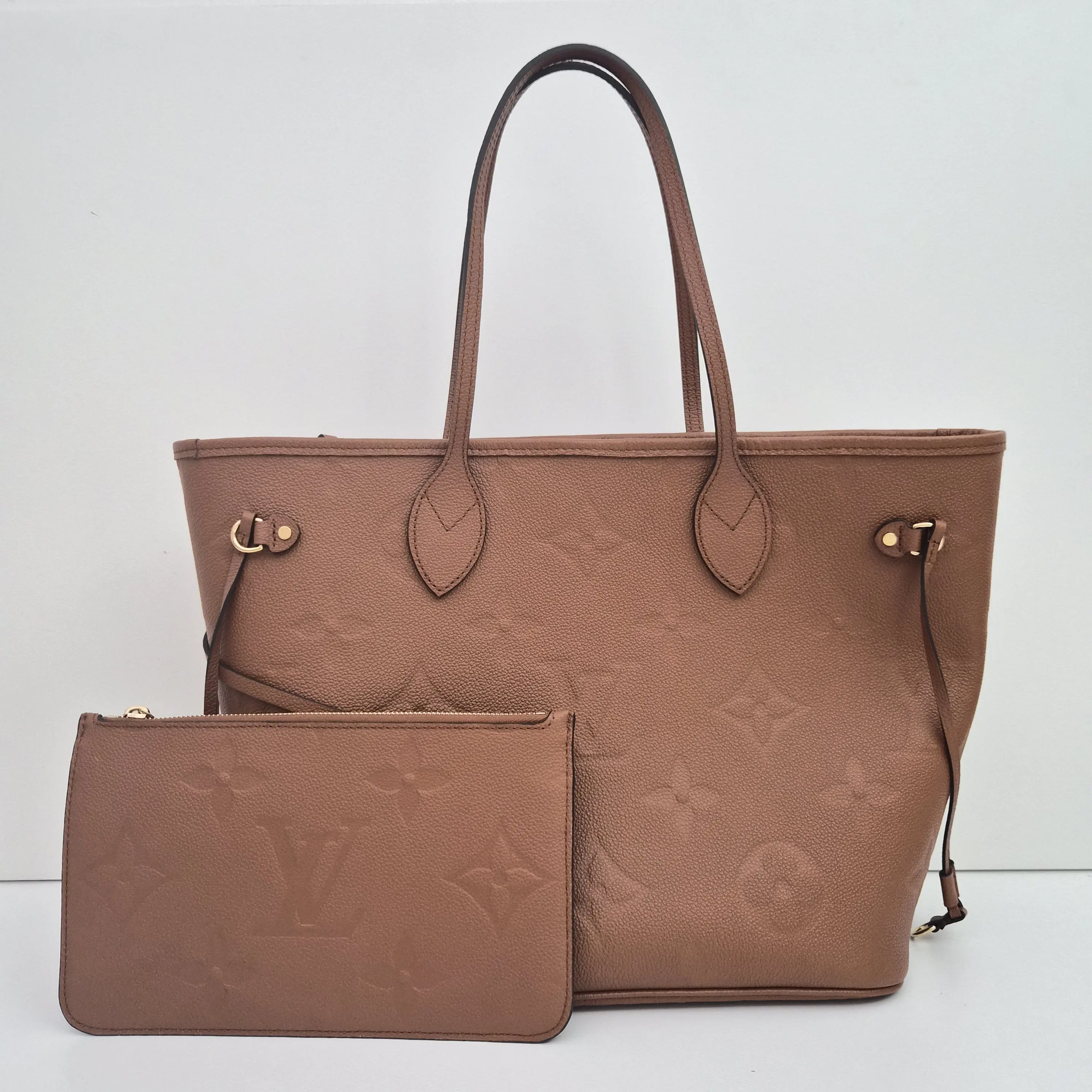 Pre-owned Louis Vuitton Leather Tote Bags Empreinte Monogram Giant Neverfull MM Cognac Tote