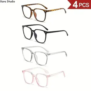 4-Pack Blue Light Blocking Glasses for Women Trendy Aesthetic Computer Glasses Anti Eye Strain Leopard Print Fashion Frames for Screen Time Work Gaming Daily Wear