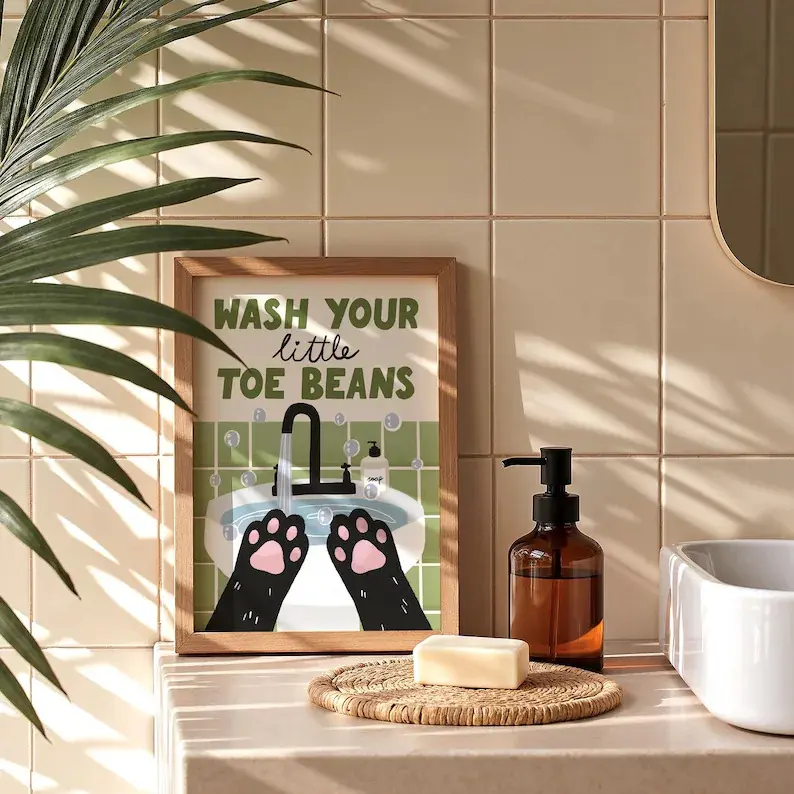 Cute Cat Toe Beans Print Cotton Poster - 16*24 inch（40*60cm）Unframed Multi-Size Eco-Friendly Cute Animal Design, Retro Artwork, Minimalist Matte Home Decor, Cat Lover Gift, Kid Room Wall Ornament