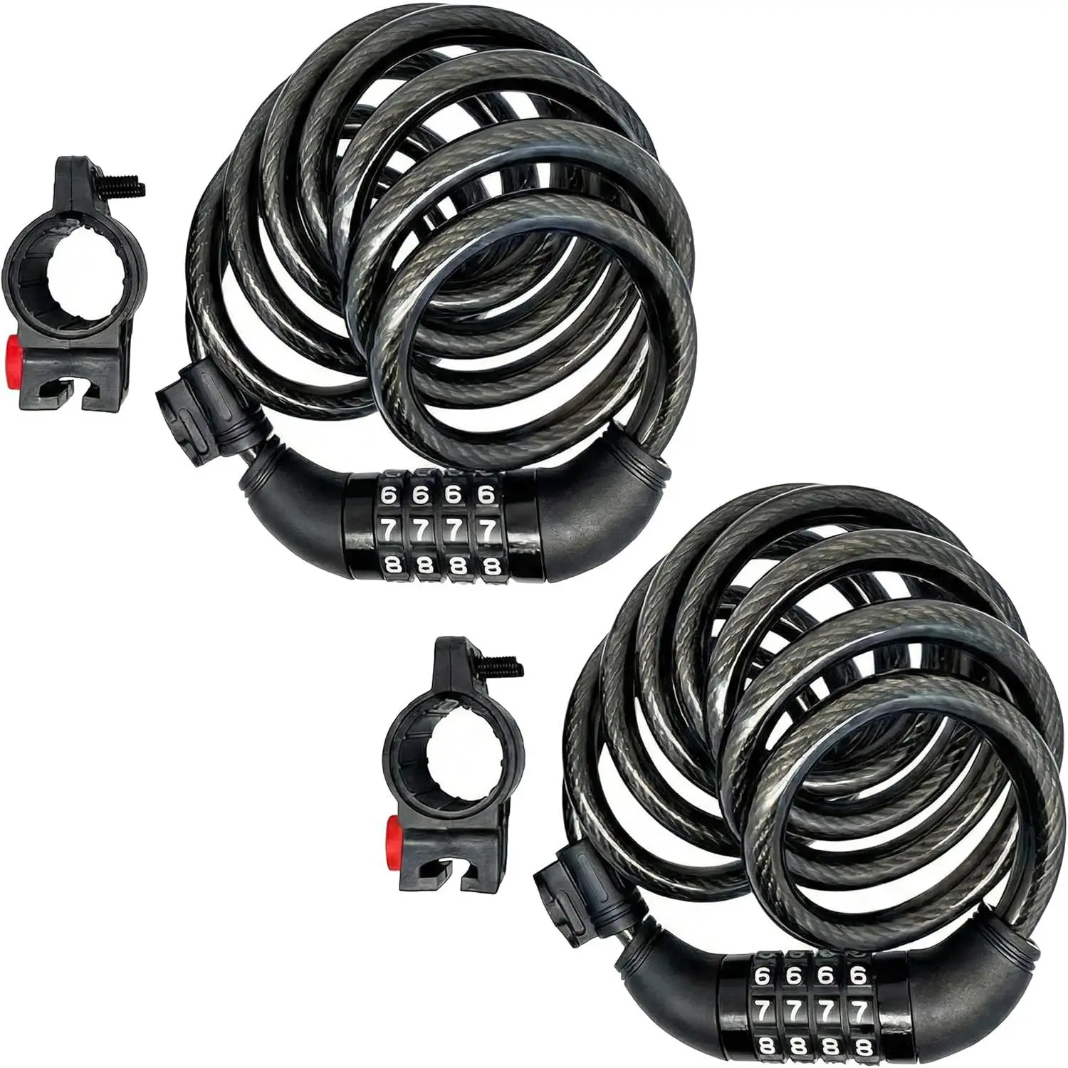 2Pcs Pack 6FT Extra Long Cable Combination Bike Locks, 4 Digits Retractable Security Lock, 12mm Heavy Duty Anti Theft Anti Rust Cable for Bicycle, Scooter, Gate, Outdoor Equipment, Weatherproof