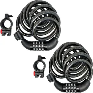 2Pcs Pack 6FT Extra Long Cable Combination Bike Locks, 4 Digits Retractable Security Lock, 12mm Heavy Duty Anti Theft Anti Rust Cable for Bicycle, Scooter, Gate, Outdoor Equipment, Weatherproof