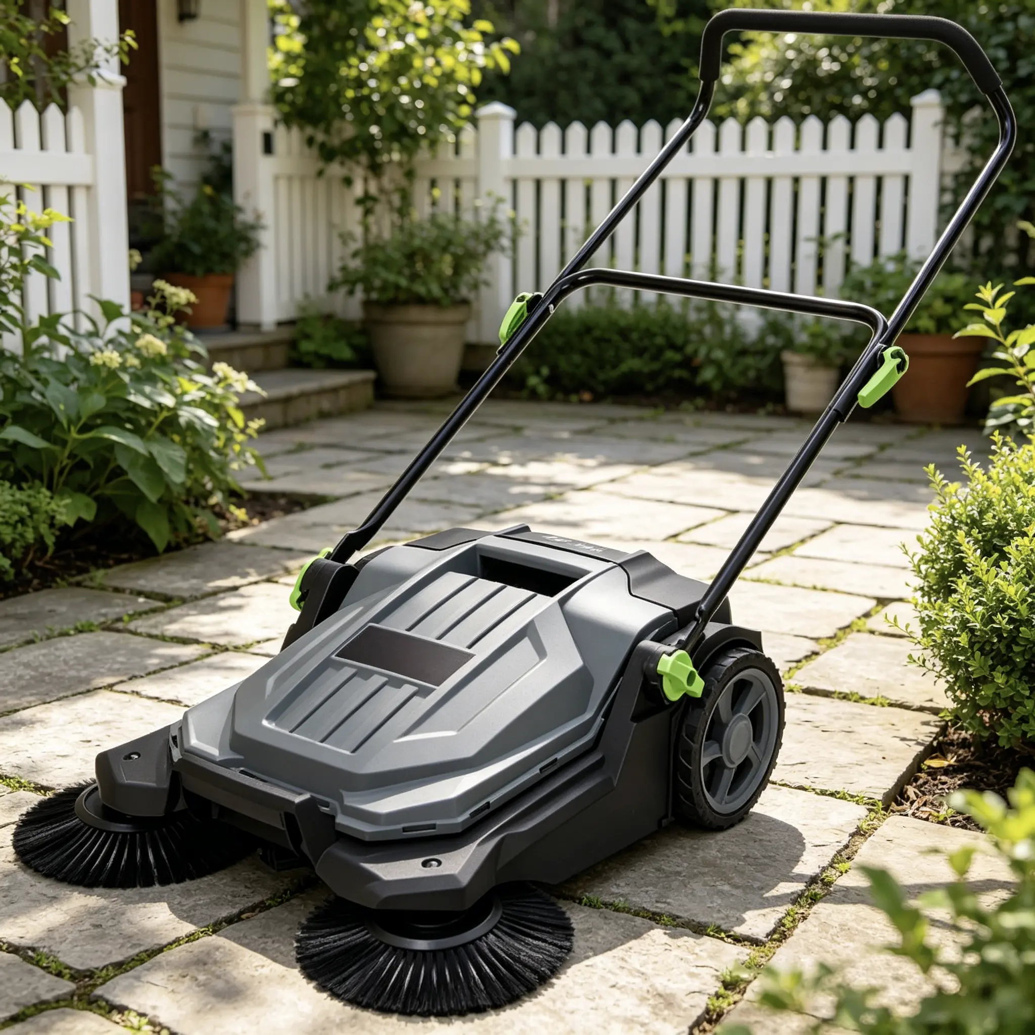 Walk-behind Hand Push Floor Sweeper, 25.6" Sweeping Width Floor Sweeper Manual Non-Electric, 5-Gallon Waste Container, Angle & Height Adjustable Folding Handle for Walkway, Yard, Garage, Patio