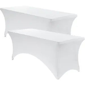 Spandex Tablecloth 2 Pack 6FT, Fitted Stretch Table Cover for Rectangle Tables, Wrinkle Resistant and Washable Tablecloths for Outdoor, Picnic, Party, Wedding, Banquet, Birthday, White