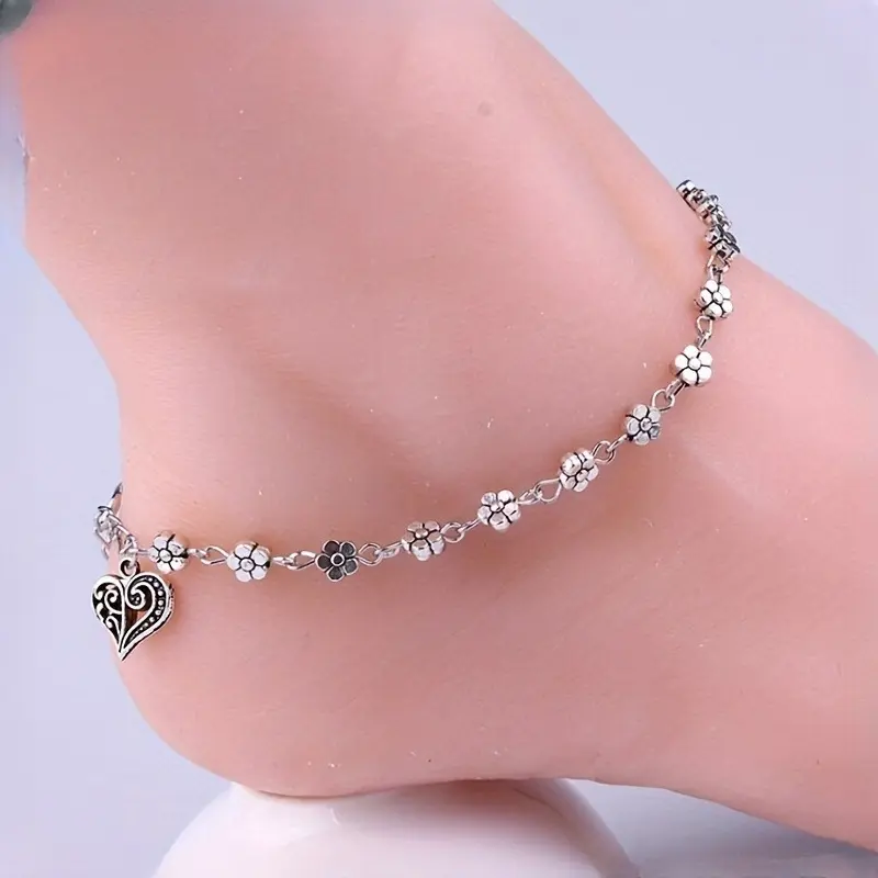 European and American  Tibetan Hollow Plum Blossom Small Flower Foot Decoration Peach Heart Shaped Anklet Bracelet