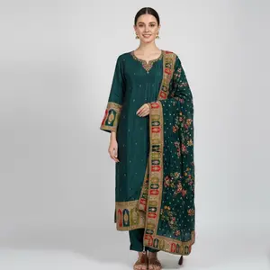 Chinnon Silk Kurta with Crape Dupatta Real Mirror Work Soft Comfortable for Any Occasion