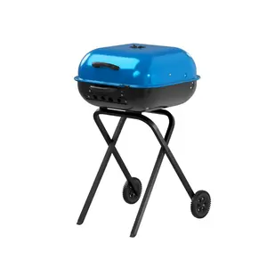 Americana Walk-A-Bout, Original Square Charcoal Grill-100% Pre-Assembled Portable Steel, Blue And Red