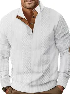 fall outfits This men's autumn and winter fashion jacquard diamond-patterned color-blocking top features a semi-open button design with brown patches on the elbows. It is both casual and stylish, suitable for daily commutes and casual gatherings.