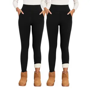 Women's Plain Pocket High Waist Thermal Lined Leggings, Casual Comfy Warm Skinny Pants for Daily Wear, Ladies Bottoms for Winter