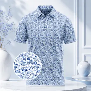 [Polo Shirt 2026] Full Tilt Men’s Golf Polo Shirt – Blue Casino Print Performance Polo