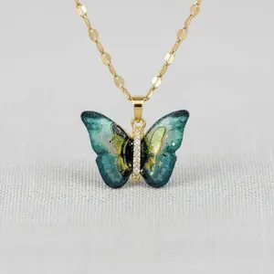 Butterfly Crystal Necklace with Titanium Chain