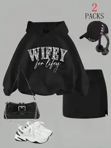 Women's Two-Piece Set, Loose-Fit Thick Fabric, Casual Style, Print, Regular Length, Perfect for Fall & Winter, Daily & Outdoor Use