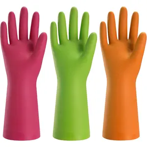 3 Pairs Rubber Cleaning Gloves for Household -  Dishwashing Gloves for Kitchen, Flexible Long-lasting &  (Medium, Green+Red+Orange)