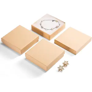 20-Pack 3.5X3.5X1 Inch Cardboard Jewelry Boxes, Thick Paper Box Bulk for Jewelry Gift Packaging/Shipping, Bracelet Gift Case with Cotton Filled and Lids -Brown