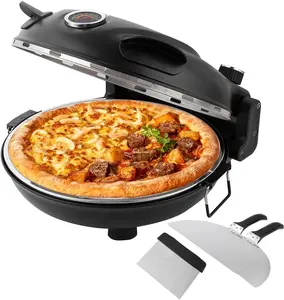 12 Inch Electric Pizza Oven Indoor Portable, Stone Baked Pizza Maker Heats up to 800˚F, Pizza Maker Machine Temperatures control (Black)