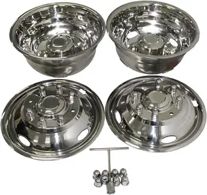 17 Inch Stainless Steel Wheel Simulator Full Kit, 8 Lug, 4 Vent Holes, Polished Finish, Over-the-lug Wheel Simulators, 2 Front Wheels and 2 Rear Wheels, Suitable for 2005-2021 Ford F350
