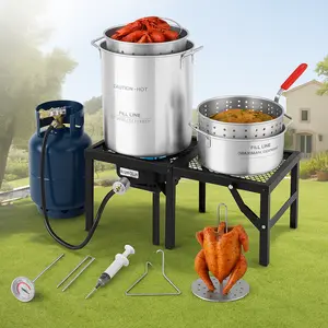 ROVSUN 30QT Turkey Fryer & 10QT Fish Fryer Kit with 54000BTU Propane Stove & Foldable Side Table, Aluminum Deep Fryer Pot for Outdoor Cooking Seafood Boiling w/Lifting Hook, Turkey Rack & Thermometer