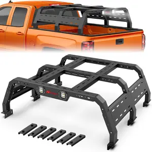 Truck Bed Cargo Rack Compatible with 2002-2024 Dodge Ram 1500 2014-2024 Chevy Silverado 1500 2009-2024 Ford F150 2007-2013 Toyota Tundra Overland Extender with 2Pcs LED Light Pods fathersdaygift
