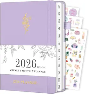 Planner 2026, Weekly and Monthly Planner with Tabs from Jan 2026 - Dec 2026, A5 Hardcover Academic Calendar with Date for School & Office Schedule, 5.8" x 8.3", Purple